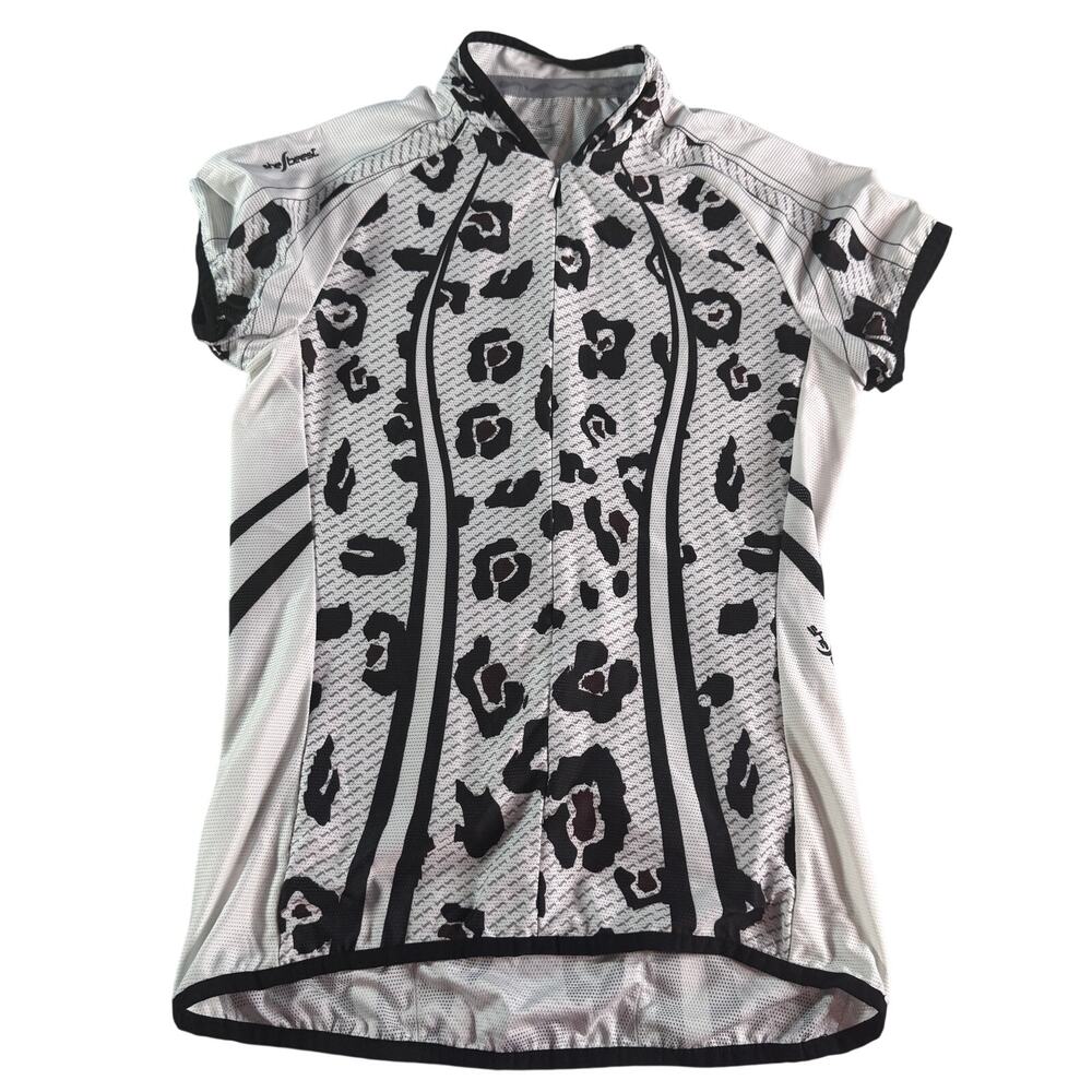 shebeest White and Black Leopard-Print Cycling Jersey
